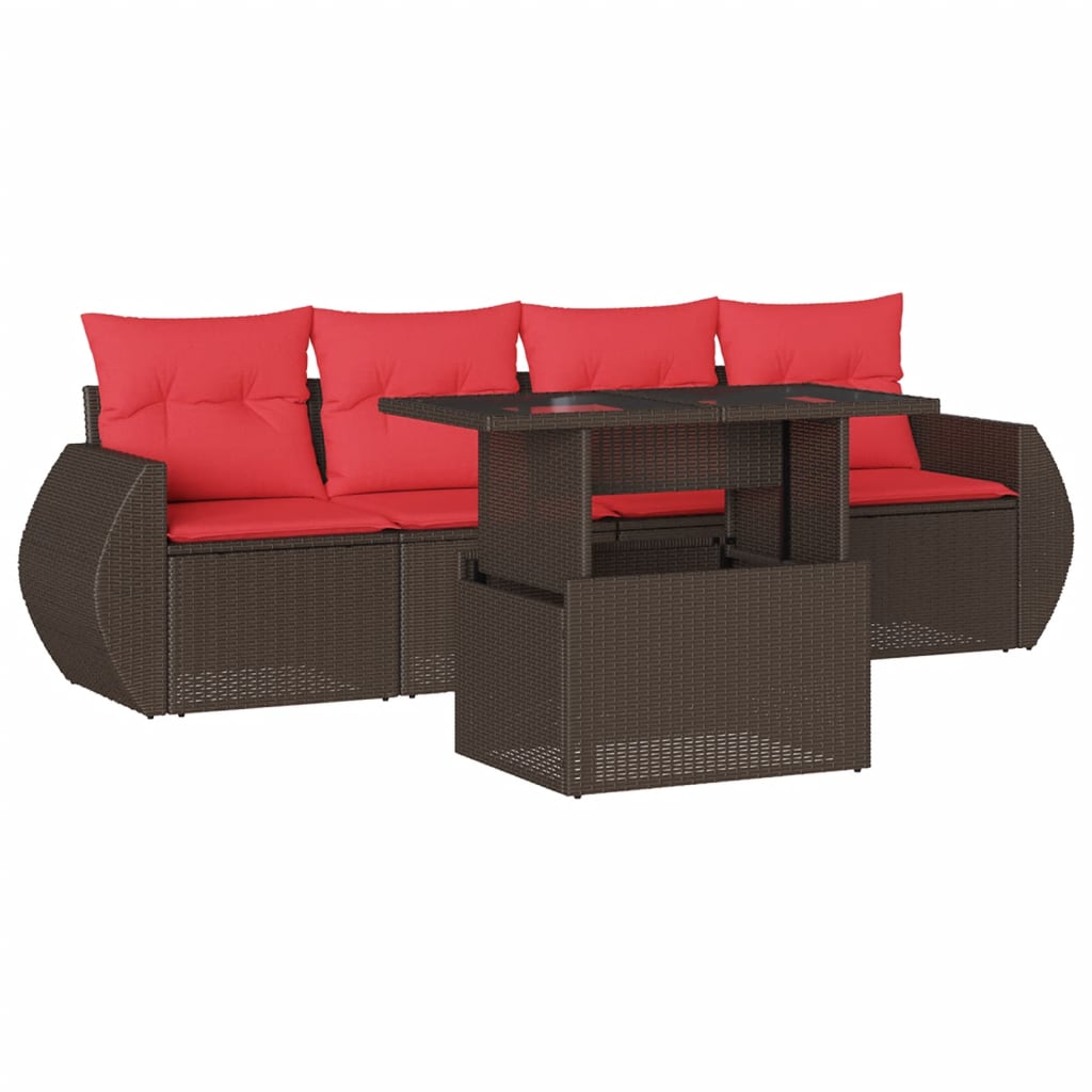 Set Divani da Giardino 5 pz con Cuscini in Polyrattan