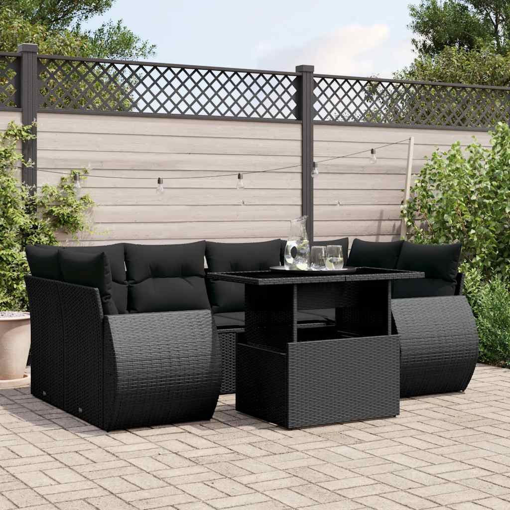 Set Divani da Giardino con Cuscini 7pz Nero Polyrattan - homemem39