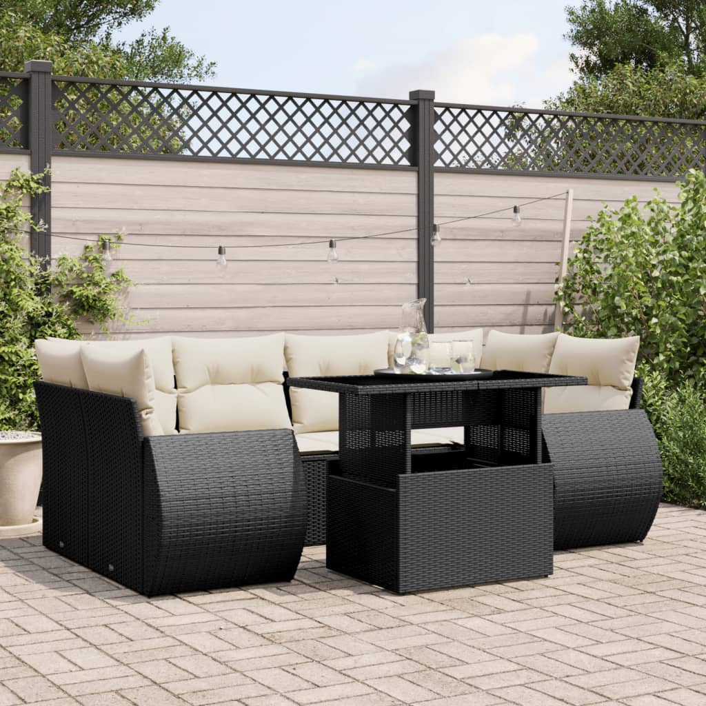 Set Divani da Giardino con Cuscini 7pz Nero Polyrattan - homemem39
