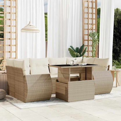 Set Divani da Giardino 7 pz con Cuscini Beige in Polyrattan - homemem39