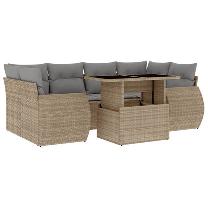 Set Divani da Giardino 7 pz con Cuscini Beige in Polyrattan | homemem39