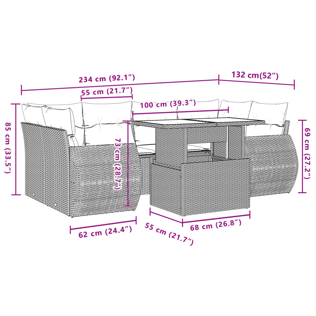 Set Divani da Giardino 7 pz con Cuscini Beige in Polyrattan | homemem39