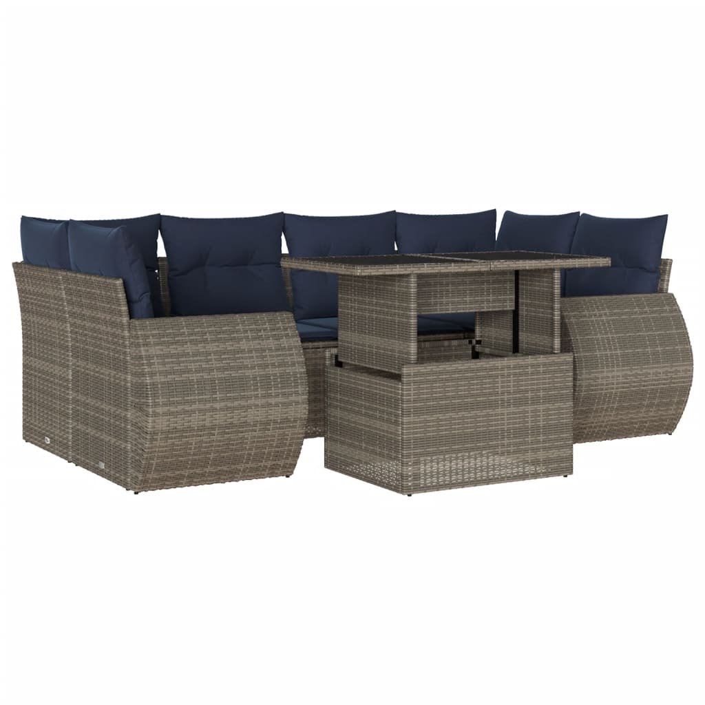 Set Divani da Giardino 7 pz con Cuscini Grigio in Polyrattan | homemem39