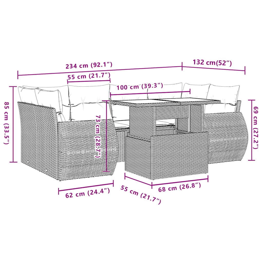 Set Divani da Giardino 7 pz con Cuscini Grigio in Polyrattan | homemem39