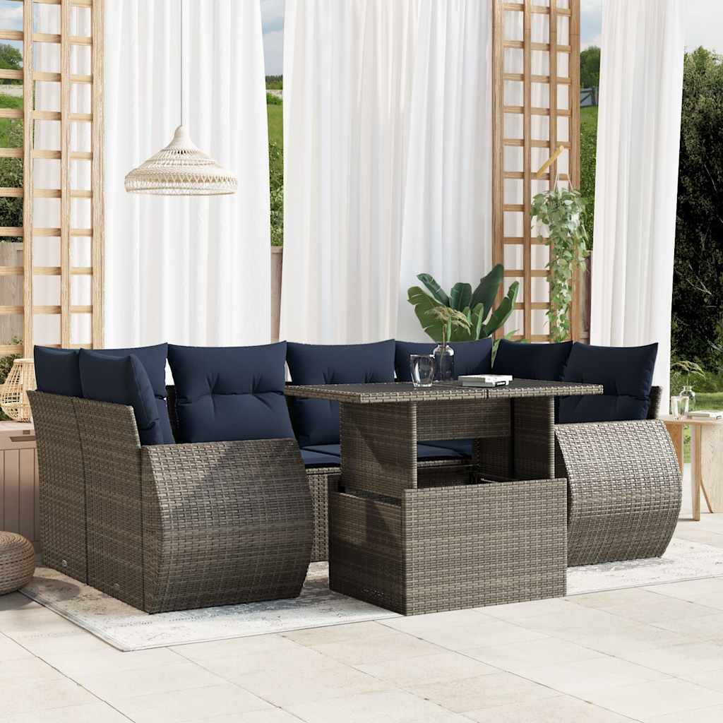 Set Divani da Giardino 7 pz con Cuscini Grigio in Polyrattan | homemem39