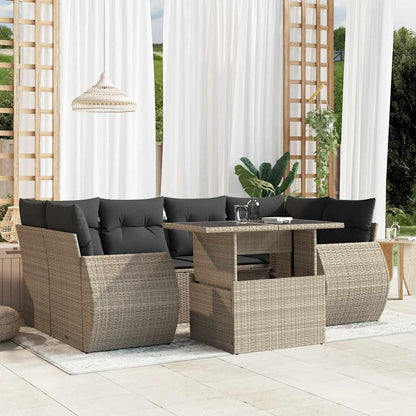 Set Divani da Giardino 7pz con Cuscini Grigio Chiaro Polyrattan | homemem39