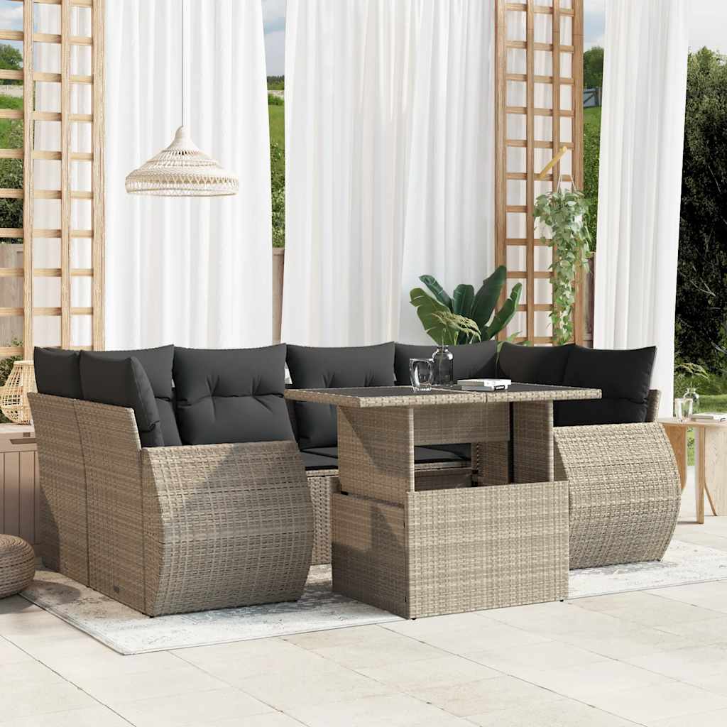 Set Divani da Giardino 7pz con Cuscini Grigio Chiaro Polyrattan - homemem39