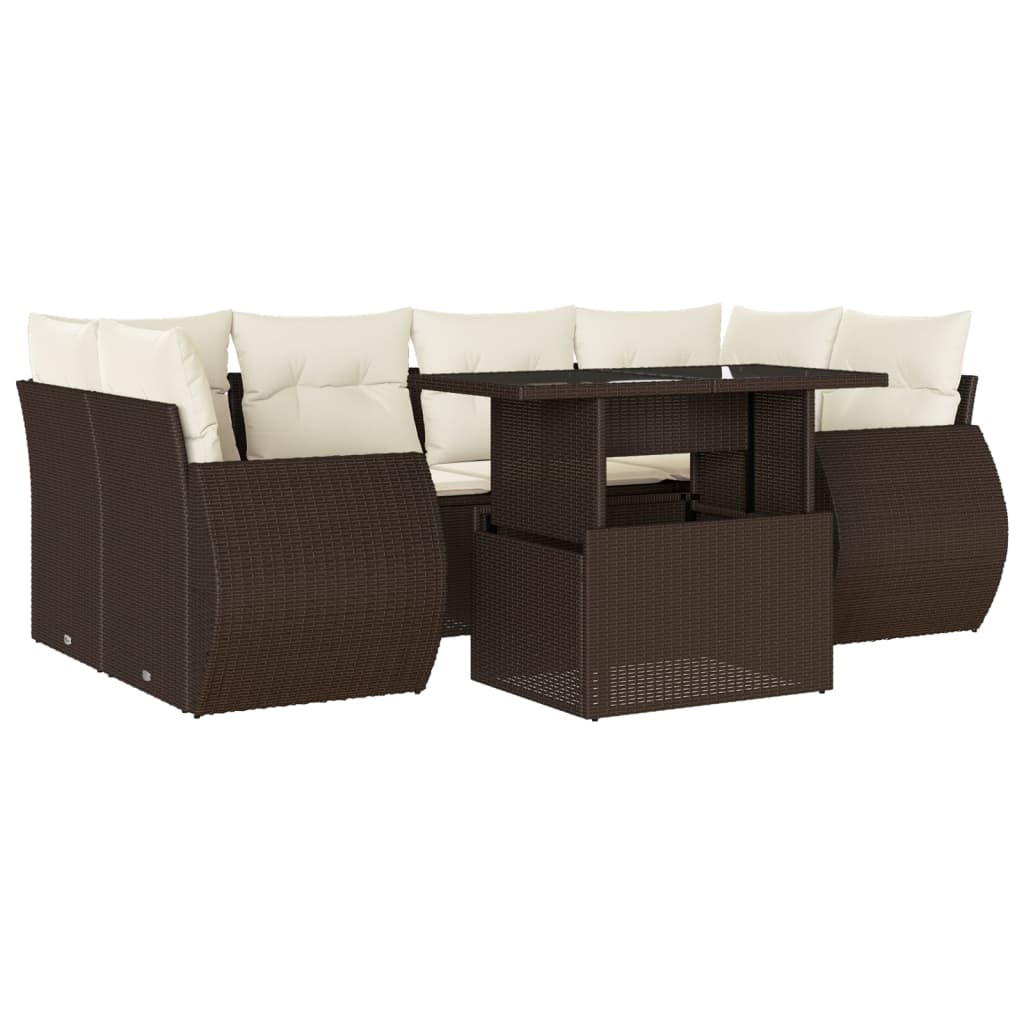 Set Divani da Giardino 7 pz con Cuscini Marrone in Polyrattan - homemem39