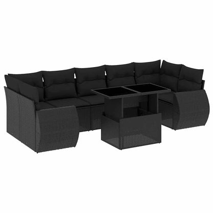 Set Divani da Giardino con Cuscini 8 pz Nero in Polyrattan