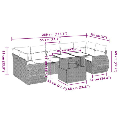 Set Divani da Giardino con Cuscini 8 pz Nero in Polyrattan | homemem39