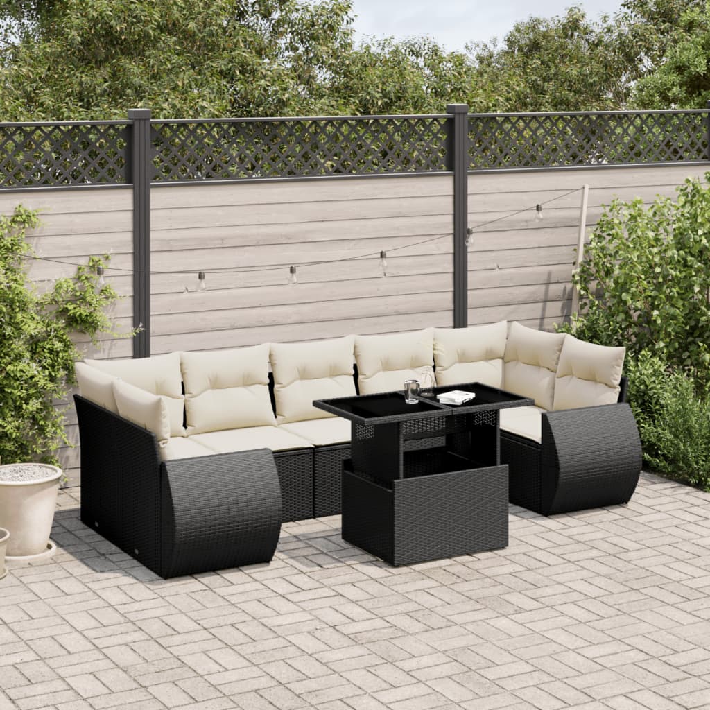 Set Divani da Giardino con Cuscini 8 pz Nero in Polyrattan - homemem39