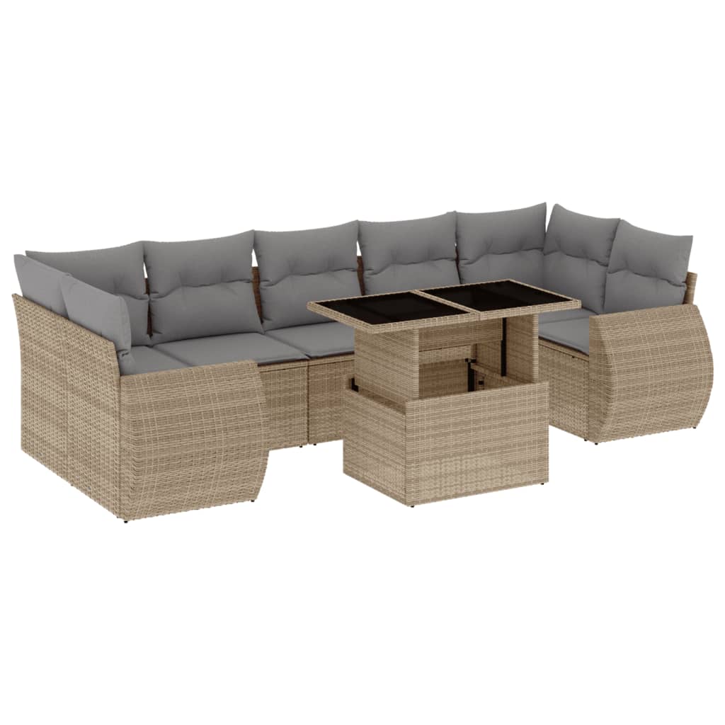Set Divano da Giardino 8 pz con Cuscini Beige in Polyrattan - homemem39