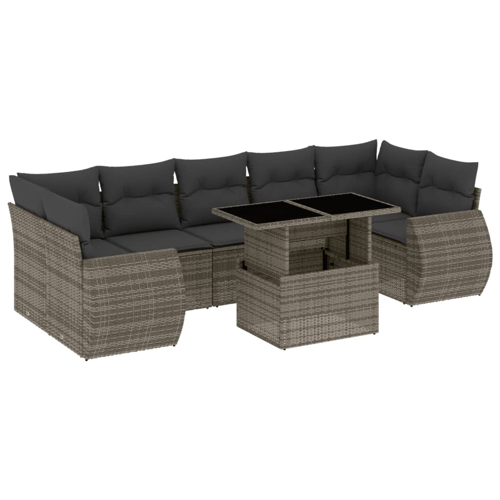 Set Divano da Giardino 8 pz con Cuscini Grigio in Polyrattan | homemem39