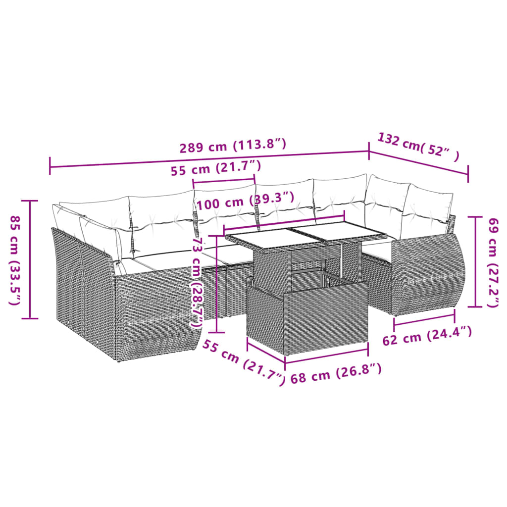 Set Divano da Giardino 8 pz con Cuscini Grigio in Polyrattan | homemem39