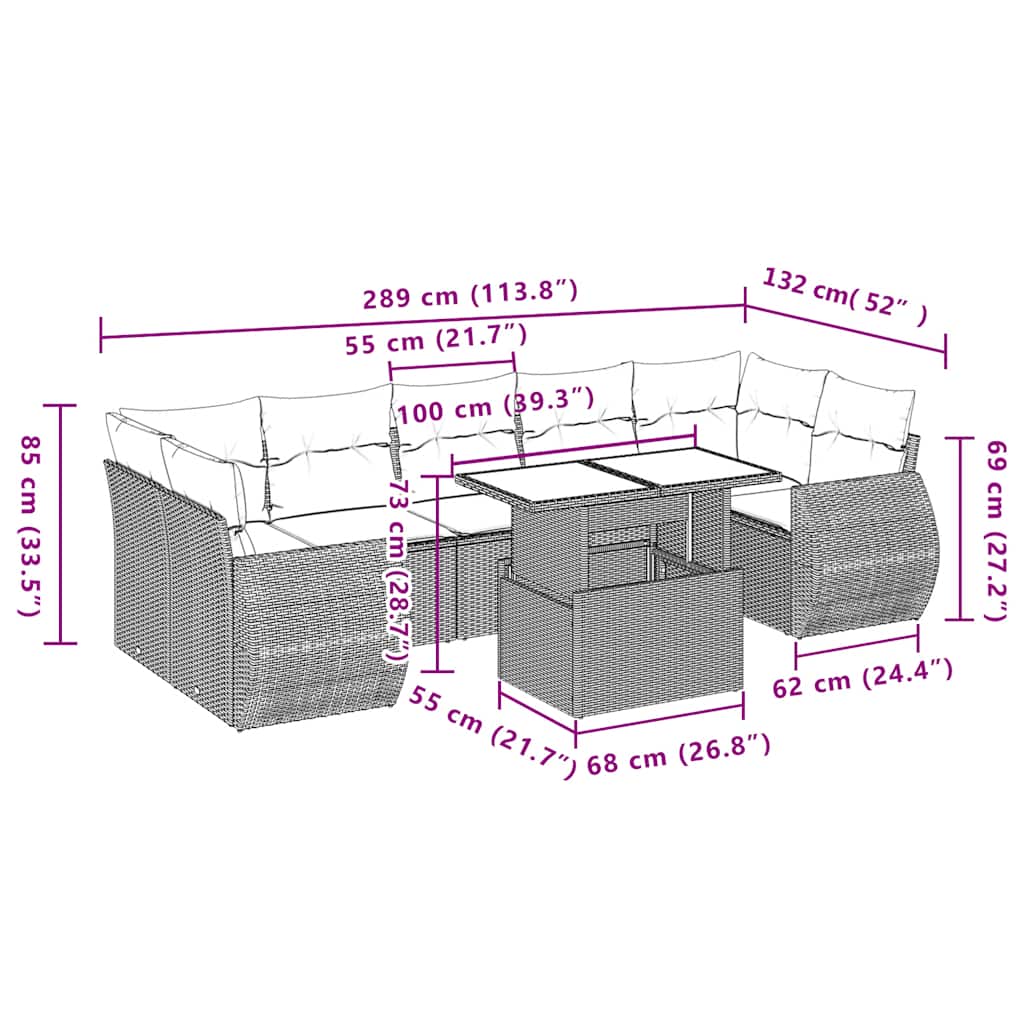 Set Divani da Giardino 8 pz con Cuscini Grigio in Polyrattan | homemem39