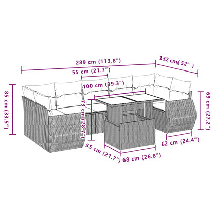 Set Divani da Giardino 8 pz con Cuscini Grigio in Polyrattan | homemem39