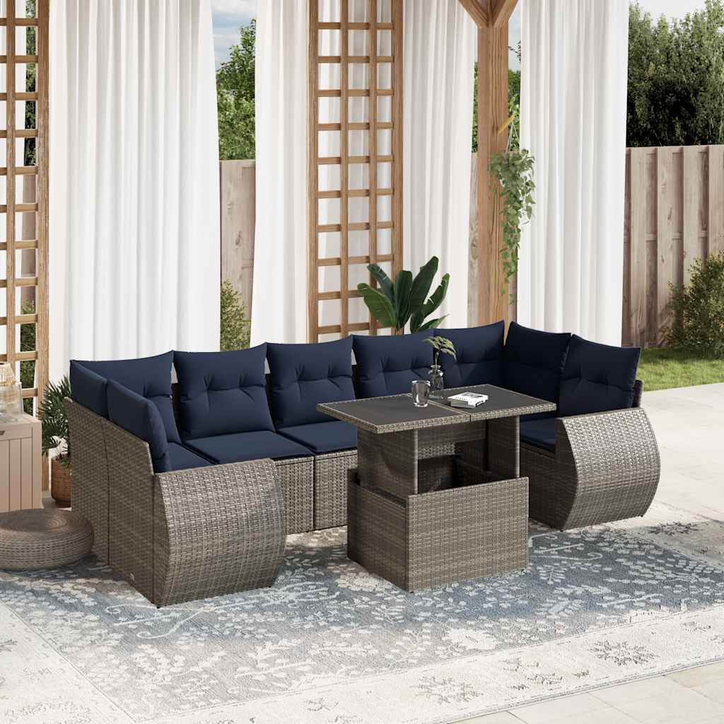 Set Divani da Giardino 8 pz con Cuscini Grigio in Polyrattan | homemem39
