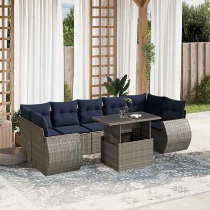 Set Divani da Giardino 8 pz con Cuscini Grigio in Polyrattan | homemem39