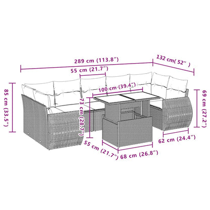 Set Divano da Giardino 8pz con Cuscini Grigio Chiaro Polyrattan | homemem39