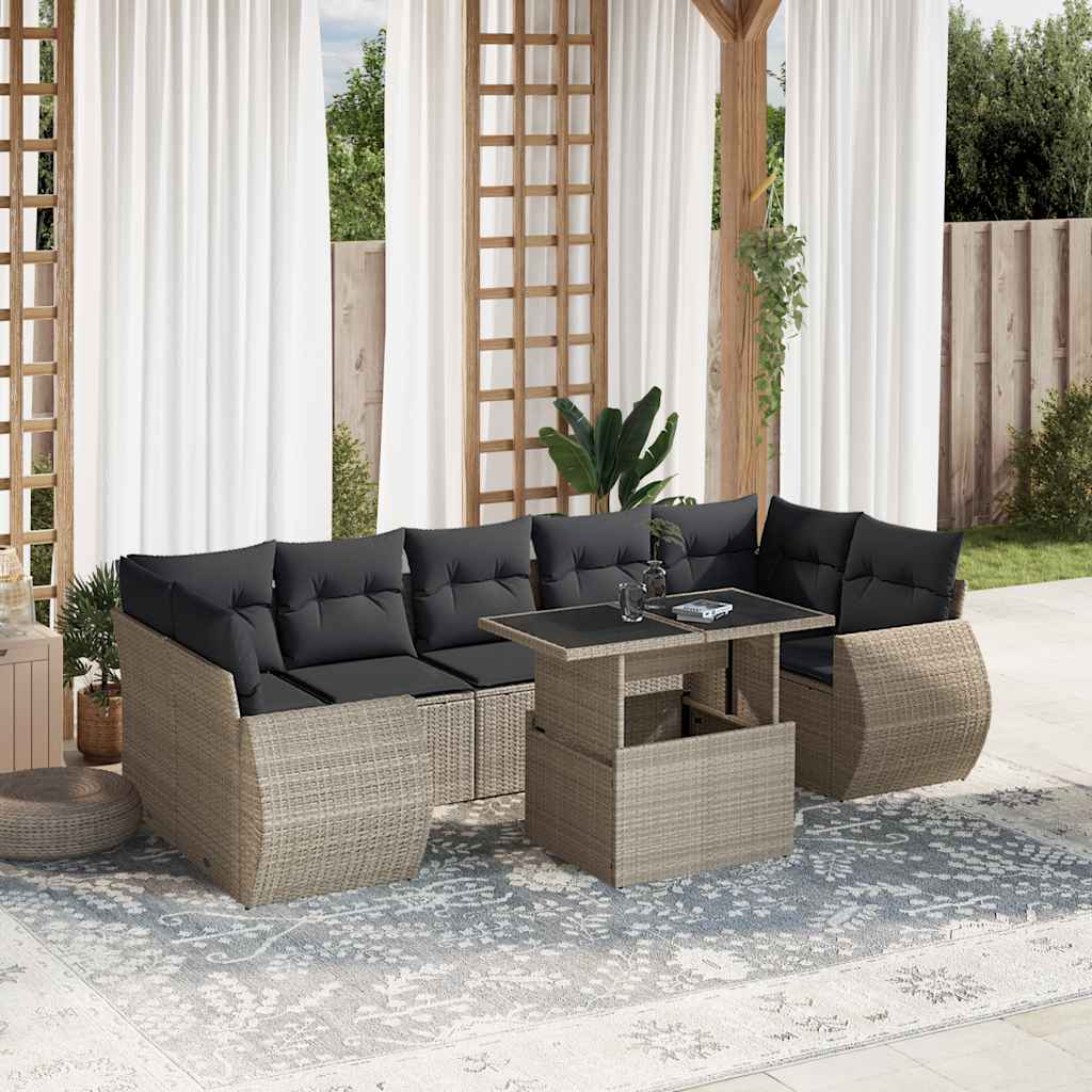 Set Divano da Giardino 8pz con Cuscini Grigio Chiaro Polyrattan - homemem39