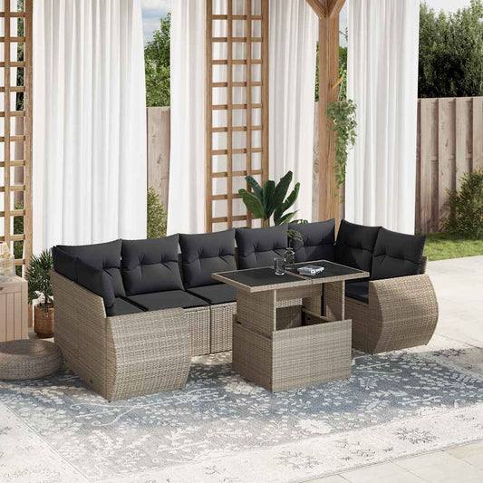Set Divano da Giardino 8pz con Cuscini Grigio Chiaro Polyrattan - homemem39