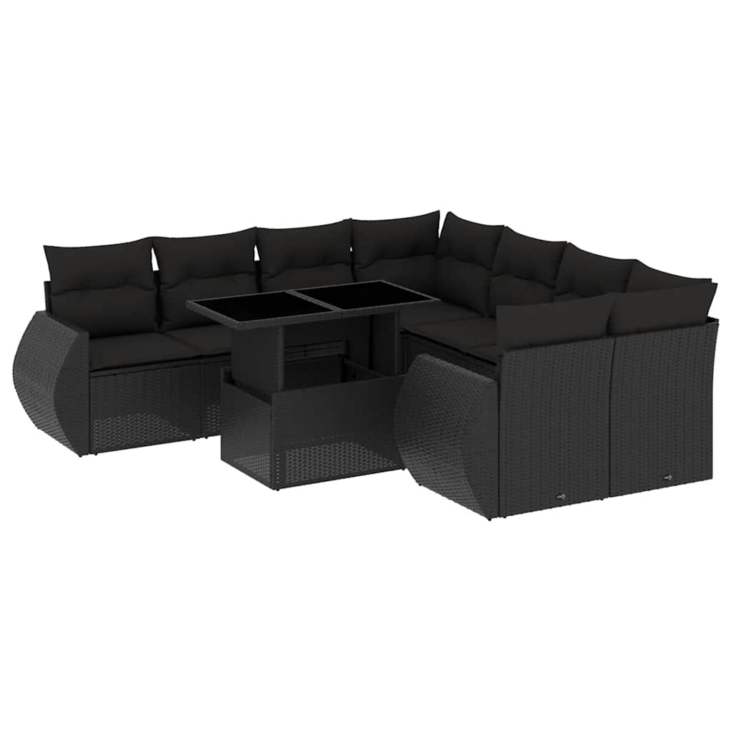 Set Divani da Giardino 9 pz con Cuscini Nero in Polyrattan | homemem39