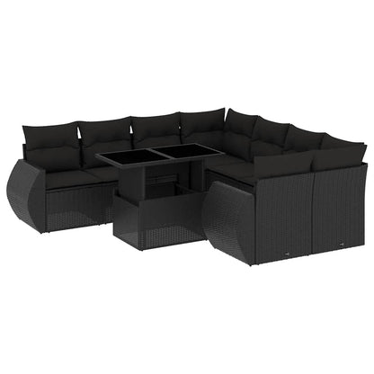 Set Divani da Giardino 9 pz con Cuscini Nero in Polyrattan | homemem39