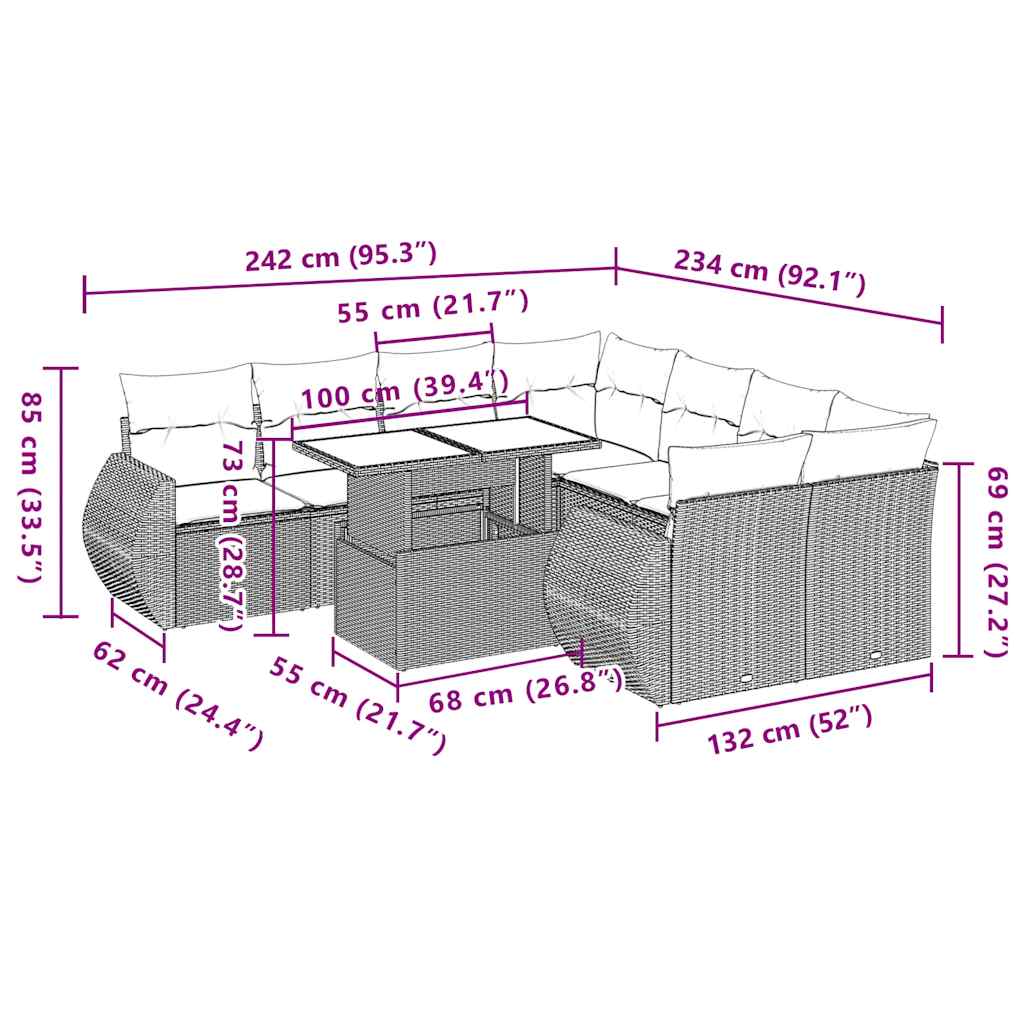 Set Divani da Giardino 9 pz con Cuscini Nero in Polyrattan | homemem39