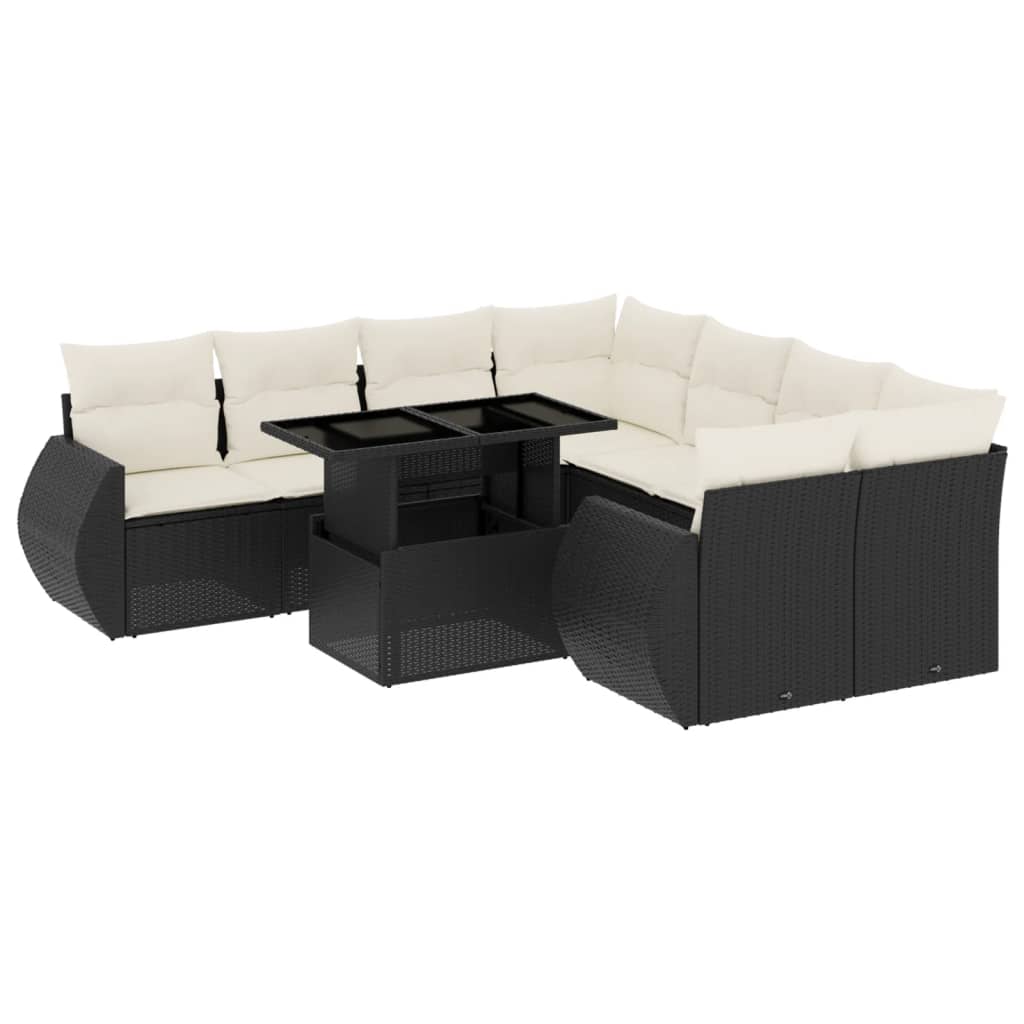 Set Divani da Giardino 9 pz con Cuscini Nero in Polyrattan | homemem39