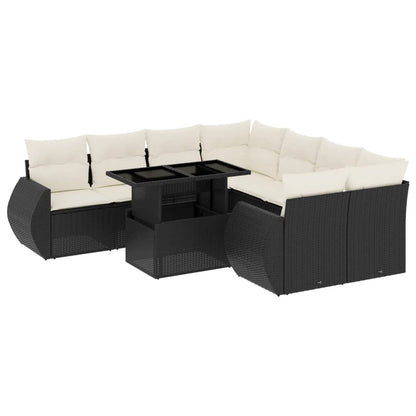 Set Divani da Giardino 9 pz con Cuscini Nero in Polyrattan | homemem39