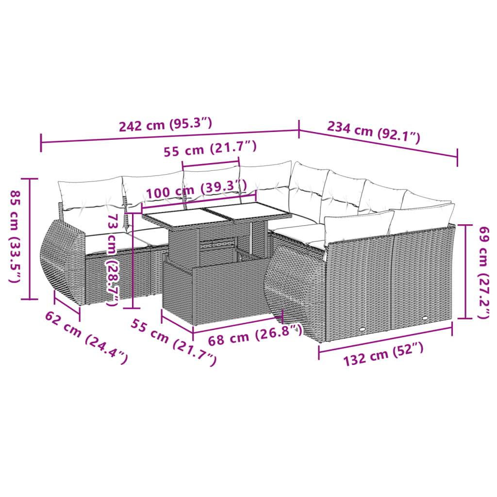 Set Divani da Giardino 9 pz con Cuscini Nero in Polyrattan | homemem39