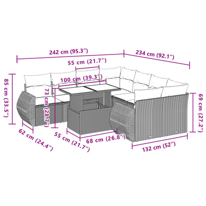 Set Divani da Giardino 9 pz con Cuscini Nero in Polyrattan | homemem39