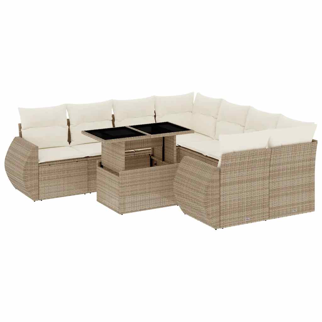 Set Divano da Giardino 9 pz con Cuscini Beige in Polyrattan | homemem39