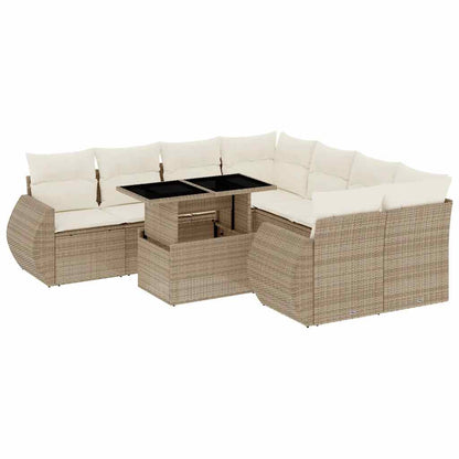 Set Divano da Giardino 9 pz con Cuscini Beige in Polyrattan | homemem39
