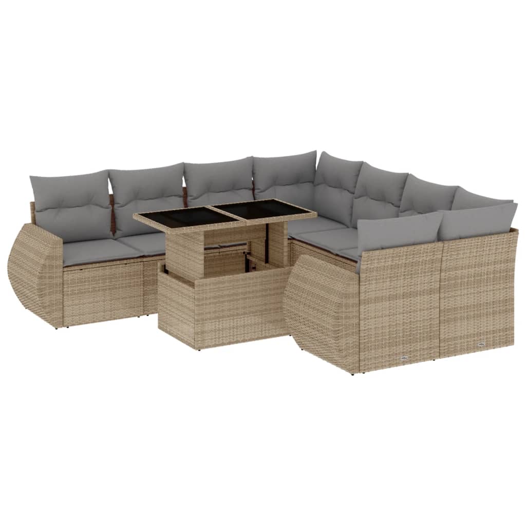Set Divano da Giardino 9 pz con Cuscini Beige in Polyrattan | homemem39