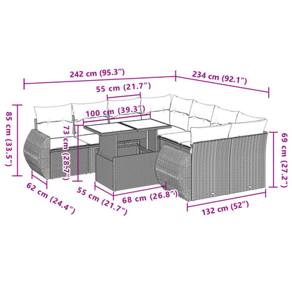 Set Divano da Giardino 9 pz con Cuscini Beige in Polyrattan | homemem39