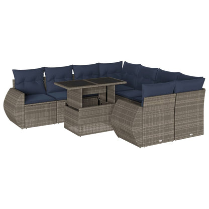Set Divani da Giardino 9 pz con Cuscini Grigio in Polyrattan | homemem39