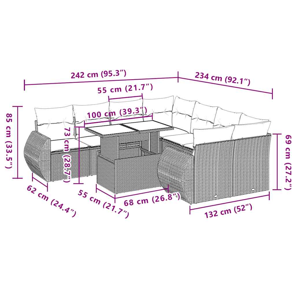Set Divani da Giardino 9 pz con Cuscini Grigio in Polyrattan | homemem39