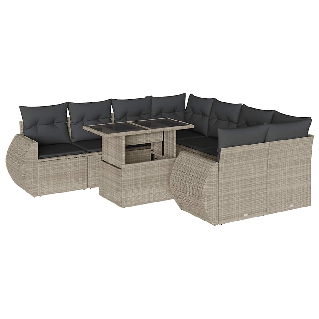 Set Divano da Giardino 9pz con Cuscini Grigio Chiaro Polyrattan | homemem39