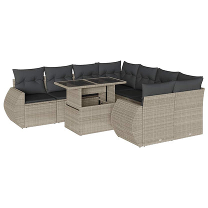 Set Divano da Giardino 9pz con Cuscini Grigio Chiaro Polyrattan - homemem39