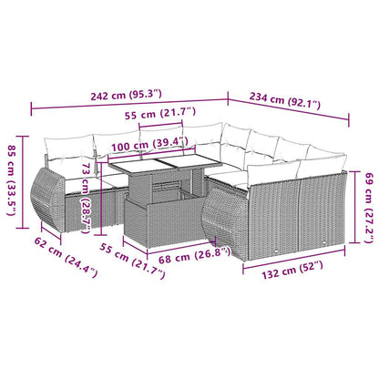 Set Divano da Giardino 9pz con Cuscini Grigio Chiaro Polyrattan | homemem39