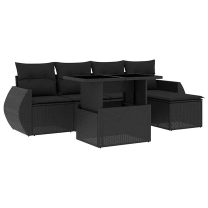 Set Divano da Giardino 6 pz con Cuscini Nero in Polyrattan | homemem39