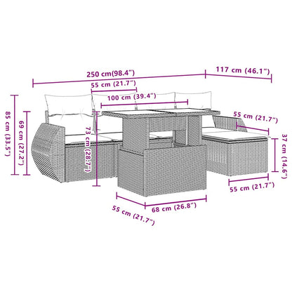 Set Divano da Giardino 6 pz con Cuscini Nero in Polyrattan | homemem39