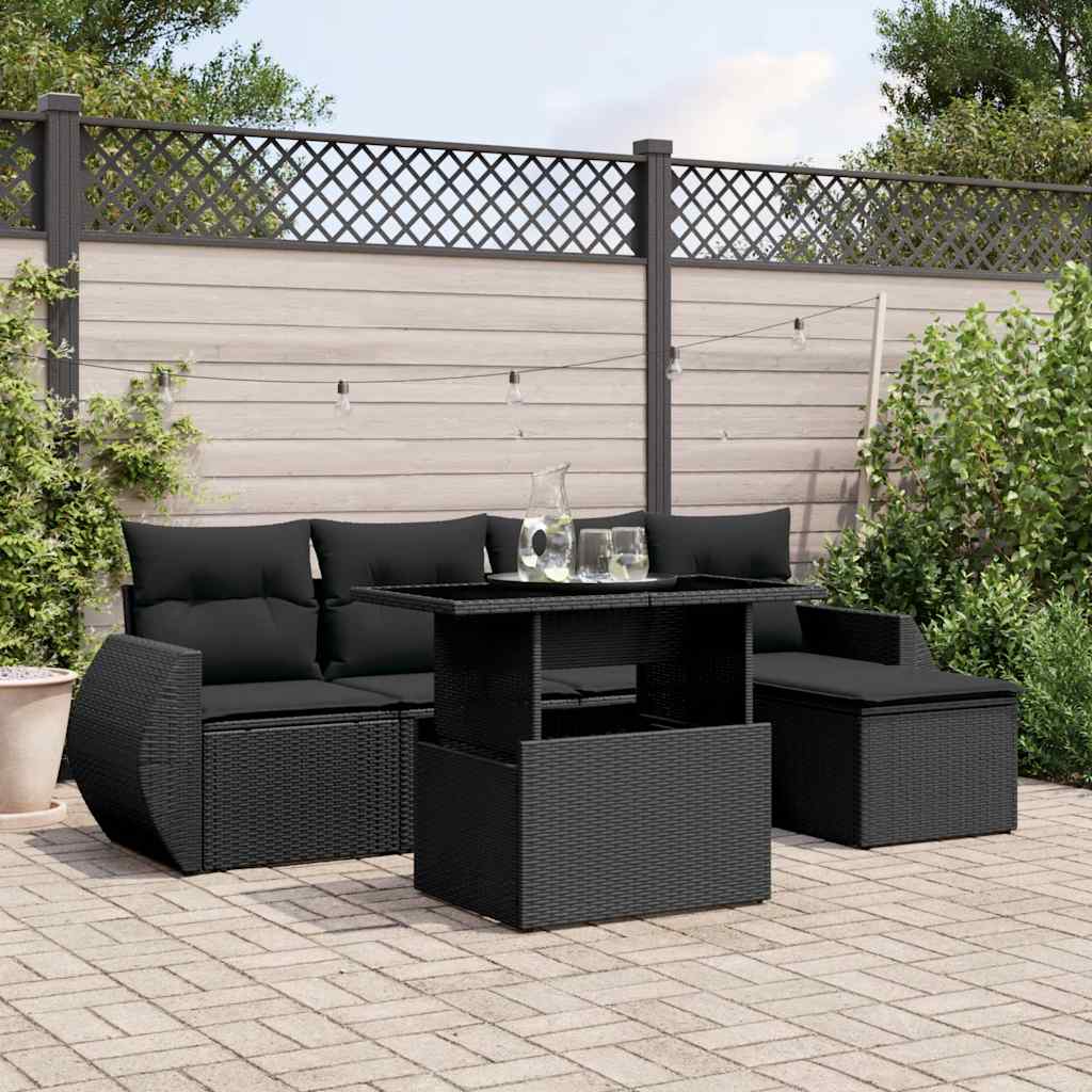 Set Divano da Giardino 6 pz con Cuscini Nero in Polyrattan - homemem39