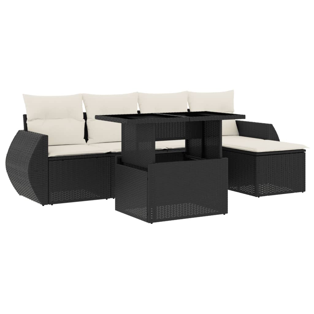 Set Divano da Giardino 6 pz con Cuscini Nero in Polyrattan | homemem39