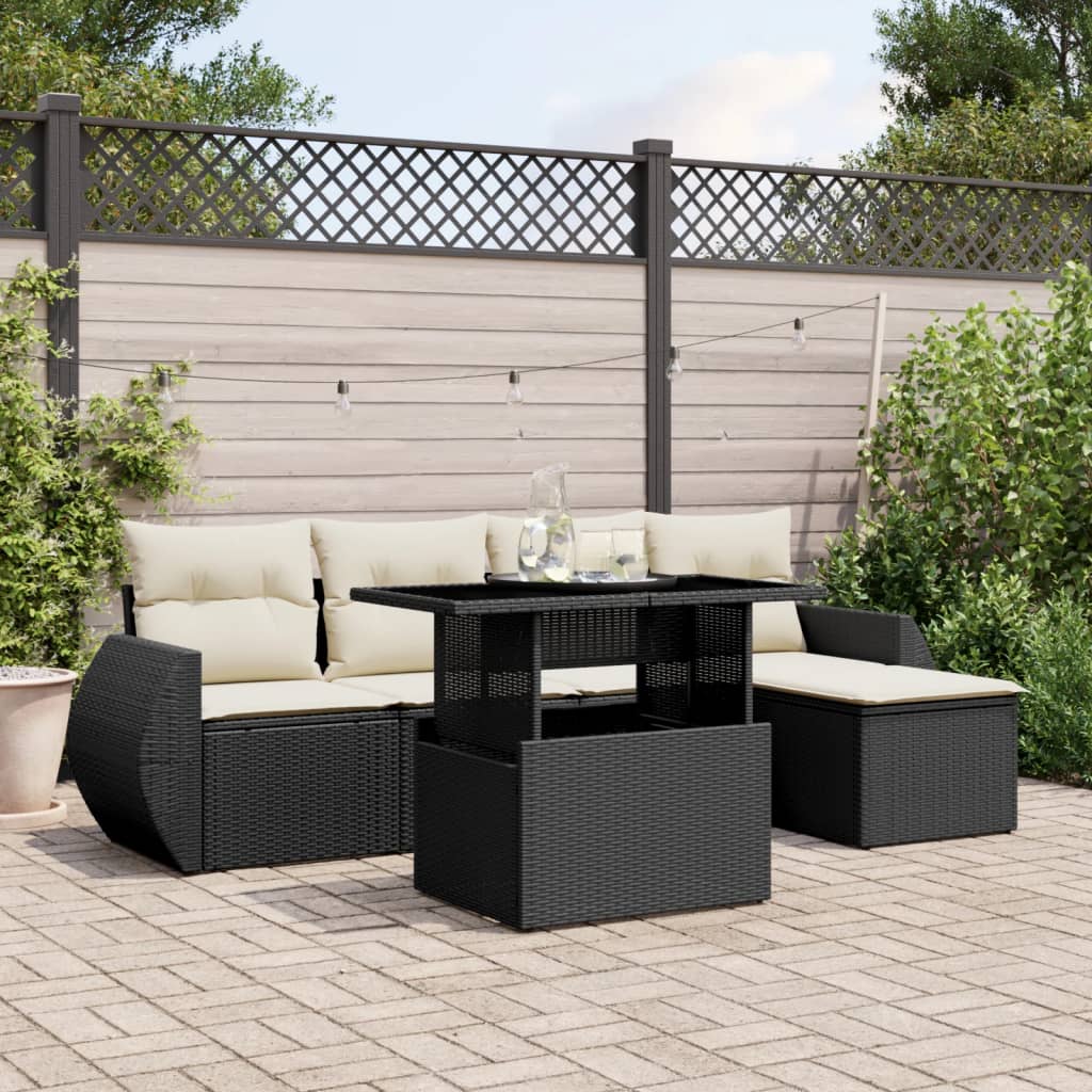 Set Divano da Giardino 6 pz con Cuscini Nero in Polyrattan - homemem39