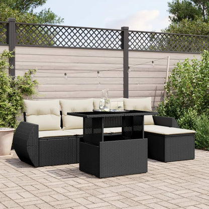 Set Divano da Giardino 6 pz con Cuscini Nero in Polyrattan - homemem39