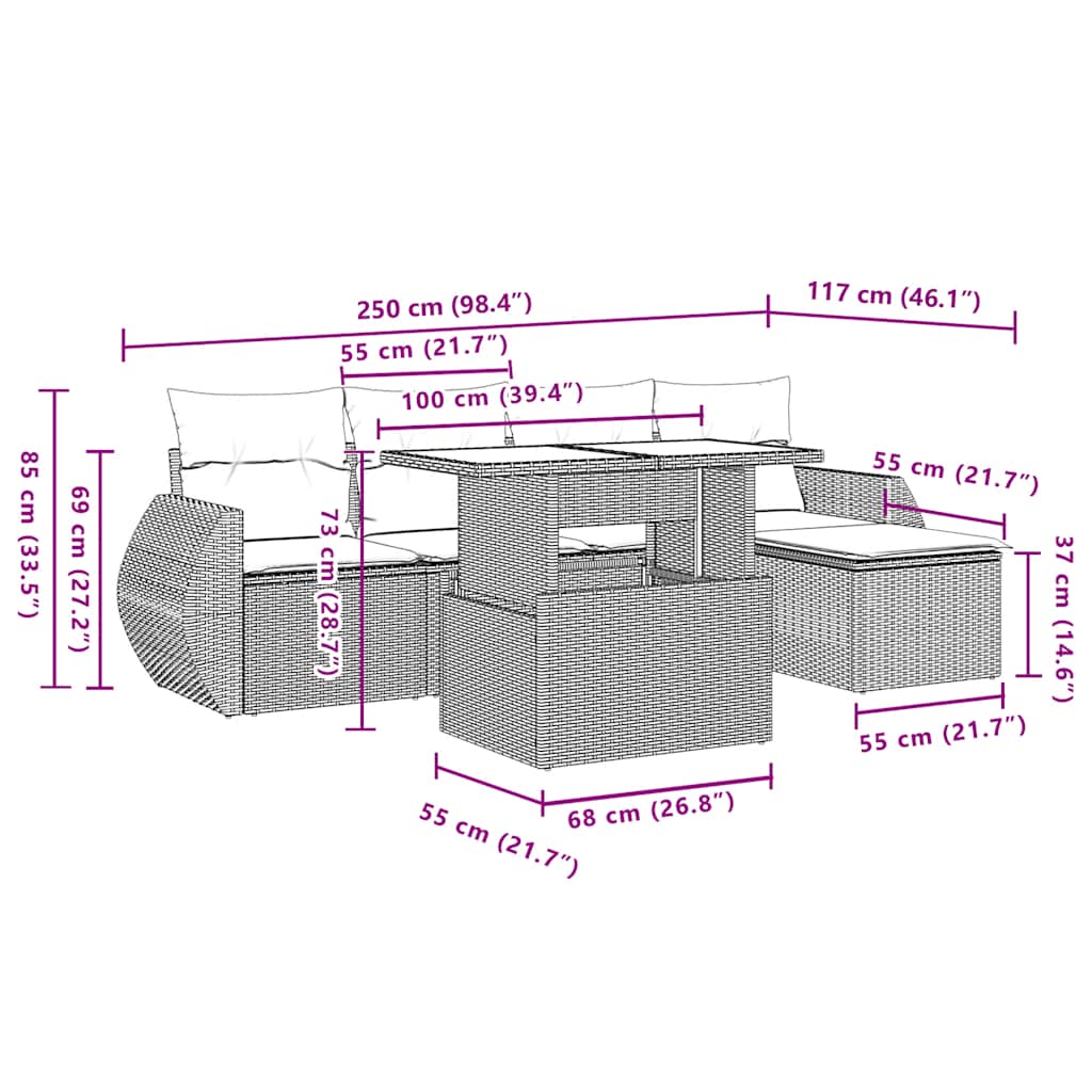 Set Divano da Giardino 6 pz con Cuscini Beige in Polyrattan - homemem39