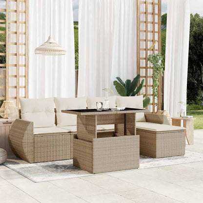 Set Divano da Giardino 6 pz con Cuscini Beige in Polyrattan - homemem39