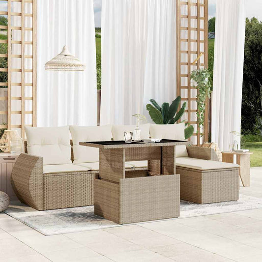 Set Divano da Giardino 6 pz con Cuscini Beige in Polyrattan - homemem39